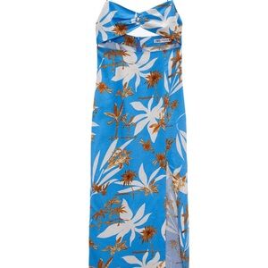 Zara Tropical Blue and Brown Maxi Dress